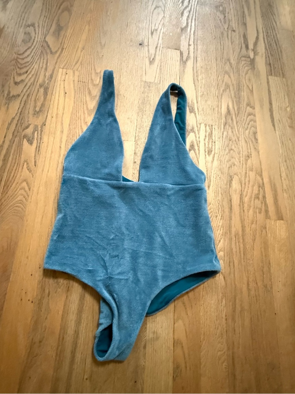 Mara Hoffman Teal Textured Plunge One-Piece Swimsuit | Medium